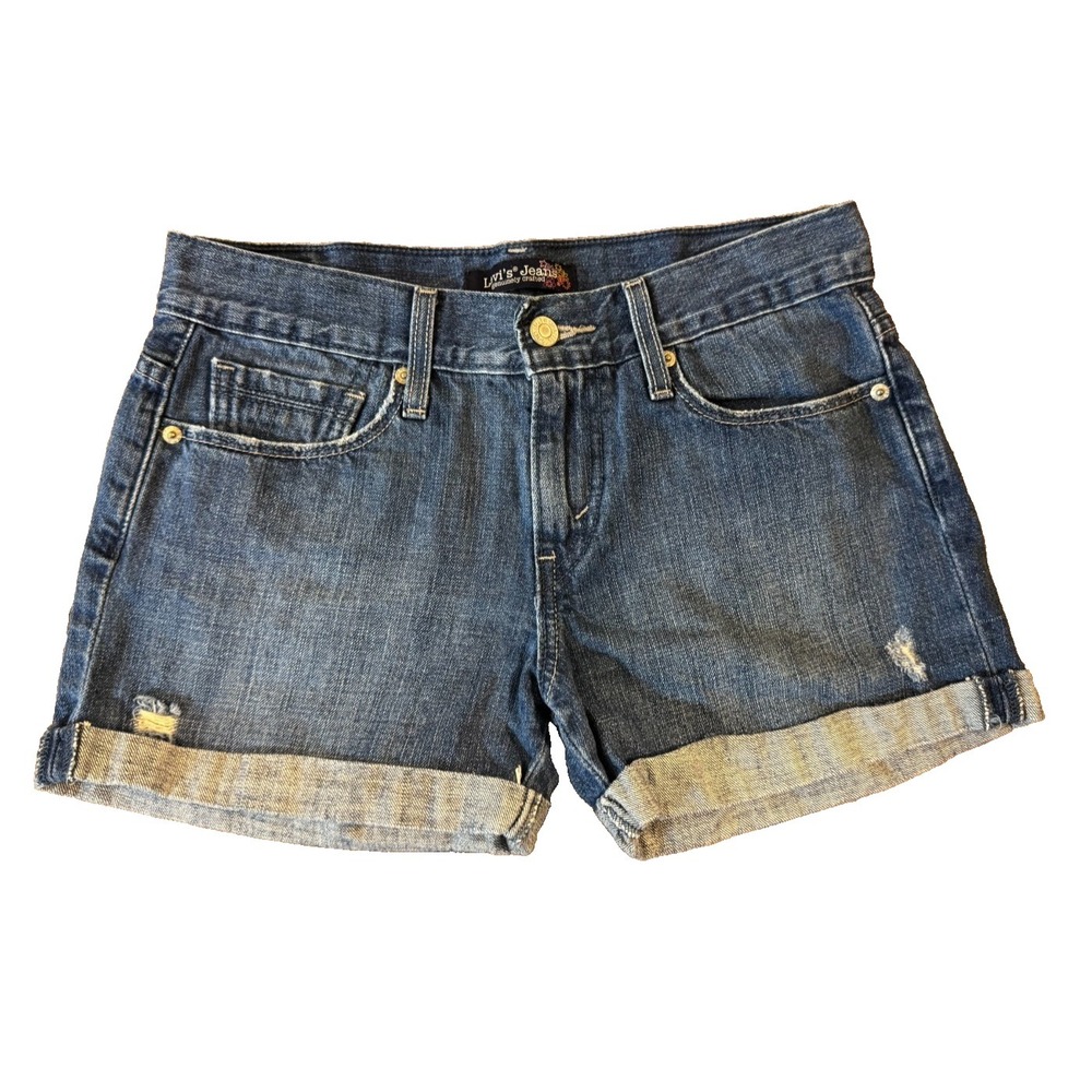Levis Jean Shorts Ladies Size 3 Blue Denim Roll Up Cuff Genuinely Crafted Cotton
